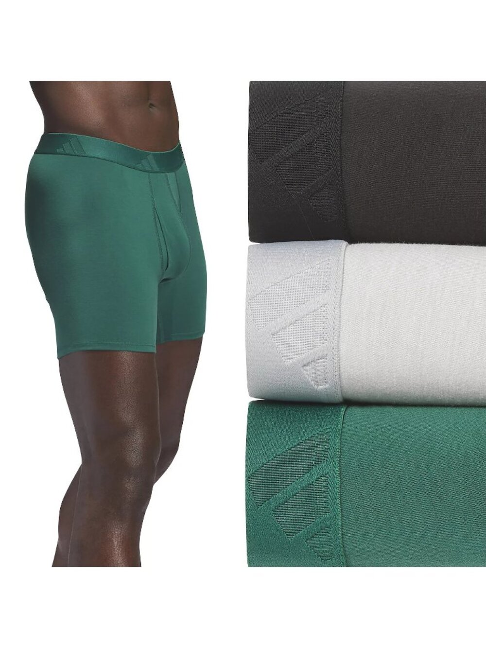 Men's Adidas 3-Pack Luxe Comfort Boxer Briefs, XXL (44-46), Green, Gray, Black